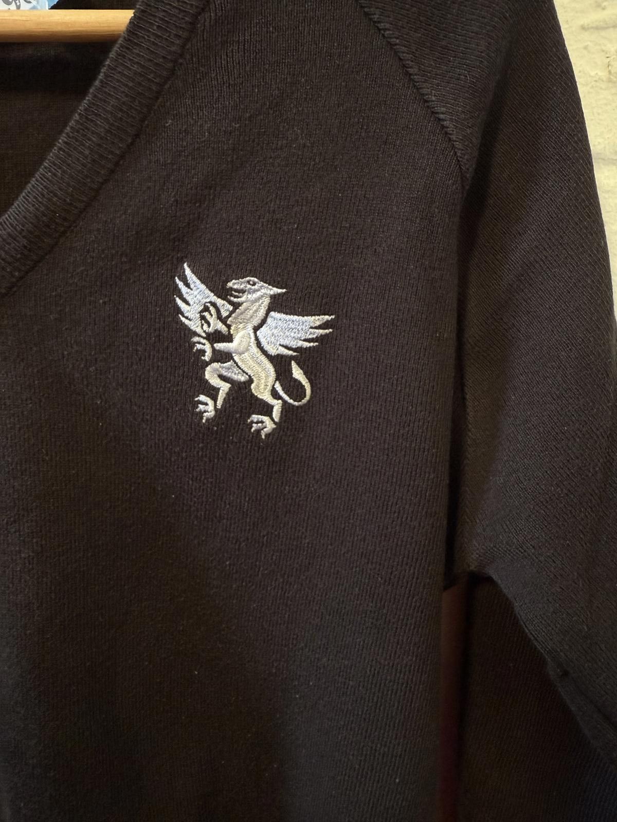 Wales Bonner Black V-Neck Men's Sweater with Griffin Embroidery Size US M / EU 48-50 / 2 - 2 Thumbnail