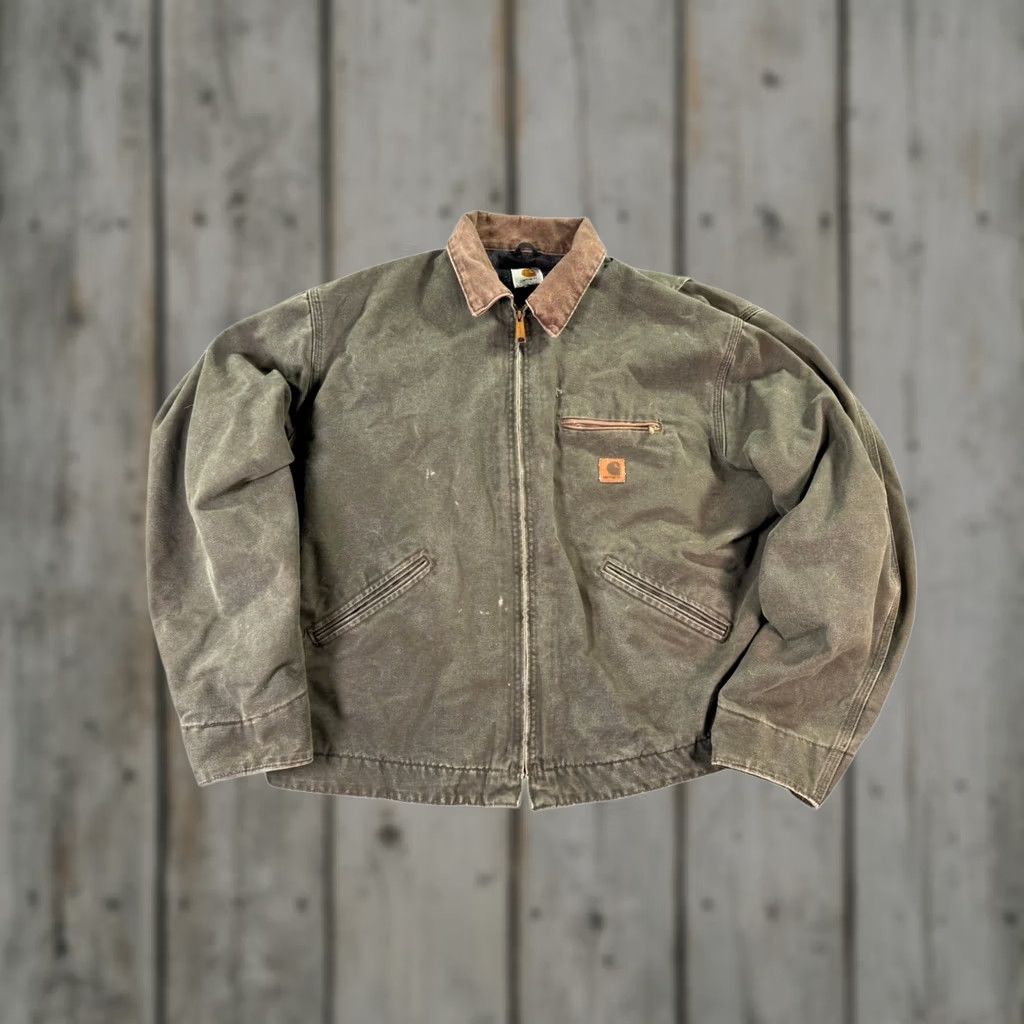 Carhartt VINTAGE Carhartt Detroit Jacket Mens L Moss Green Distressed Blanket Lined Duck J97 Size US L / EU 52-54 / 3 - 1 Thumbnail