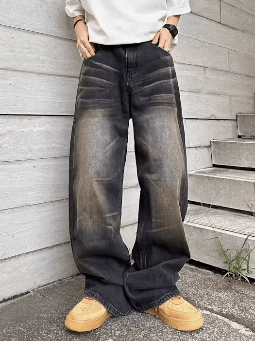 Jean Black washed distressed loose-fit jeans Size US 30 / EU 46 - 1 Thumbnail