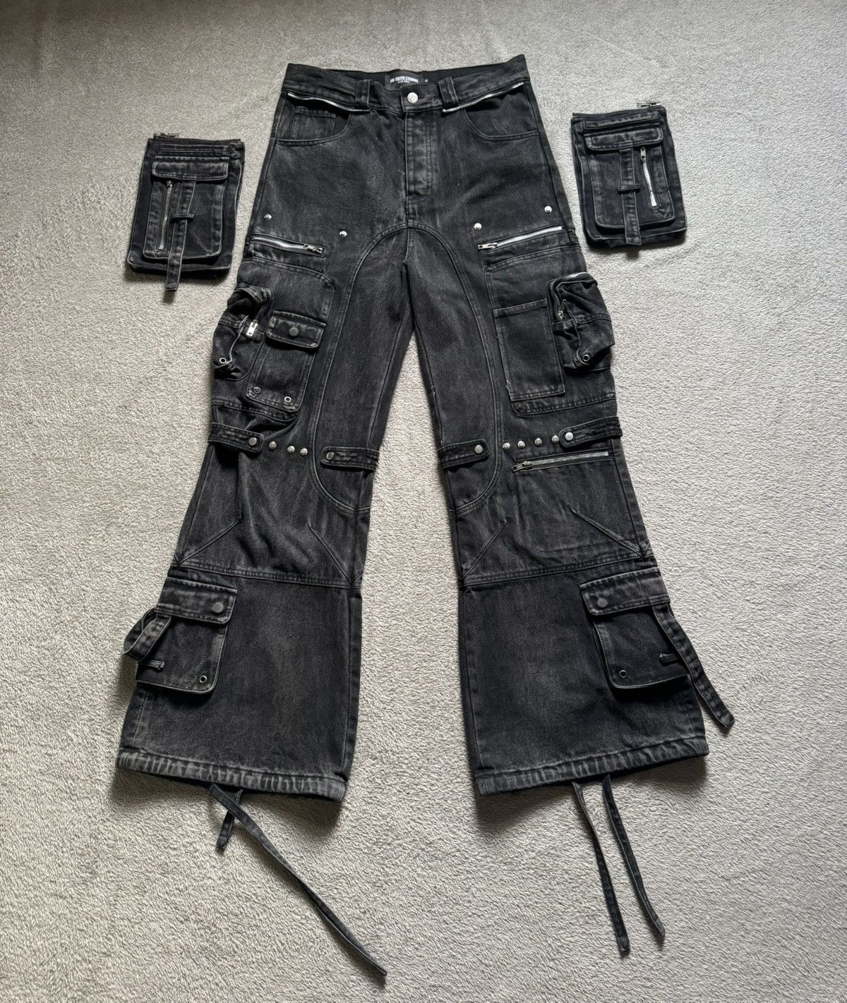 No Faith Studios No/Faith Studios Stone Wash Flare Pocket Cargo Jeans Size US 32 / EU 48 - 6 Thumbnail