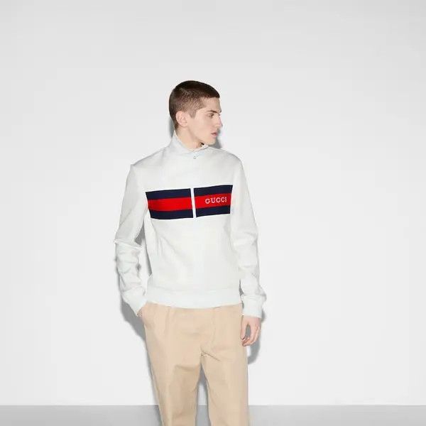 Gucci o1loc1c1225 787872 Neoprene Zipped Jacket With Web in White Size US M / EU 48-50 / 2 - 3 Thumbnail