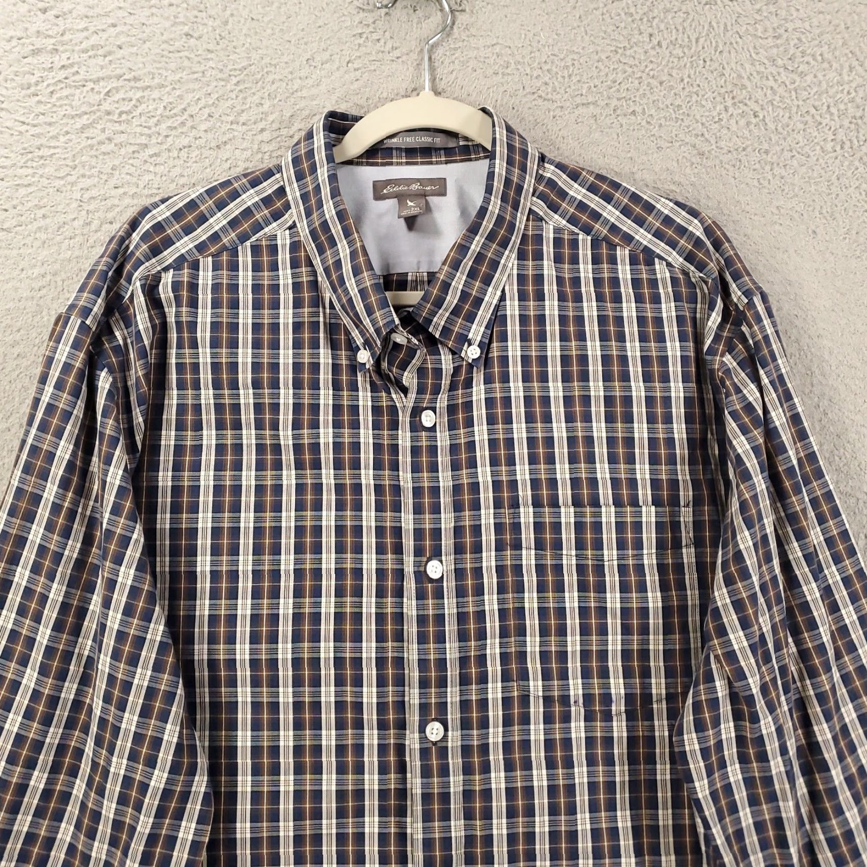 Eddie Bauer Eddie Bauer Shirt Mens XXL Blue Brown White Relaxed Fit Wrinkle Free Button Up Size US XXL / EU 58 / 5 - 2 Thumbnail