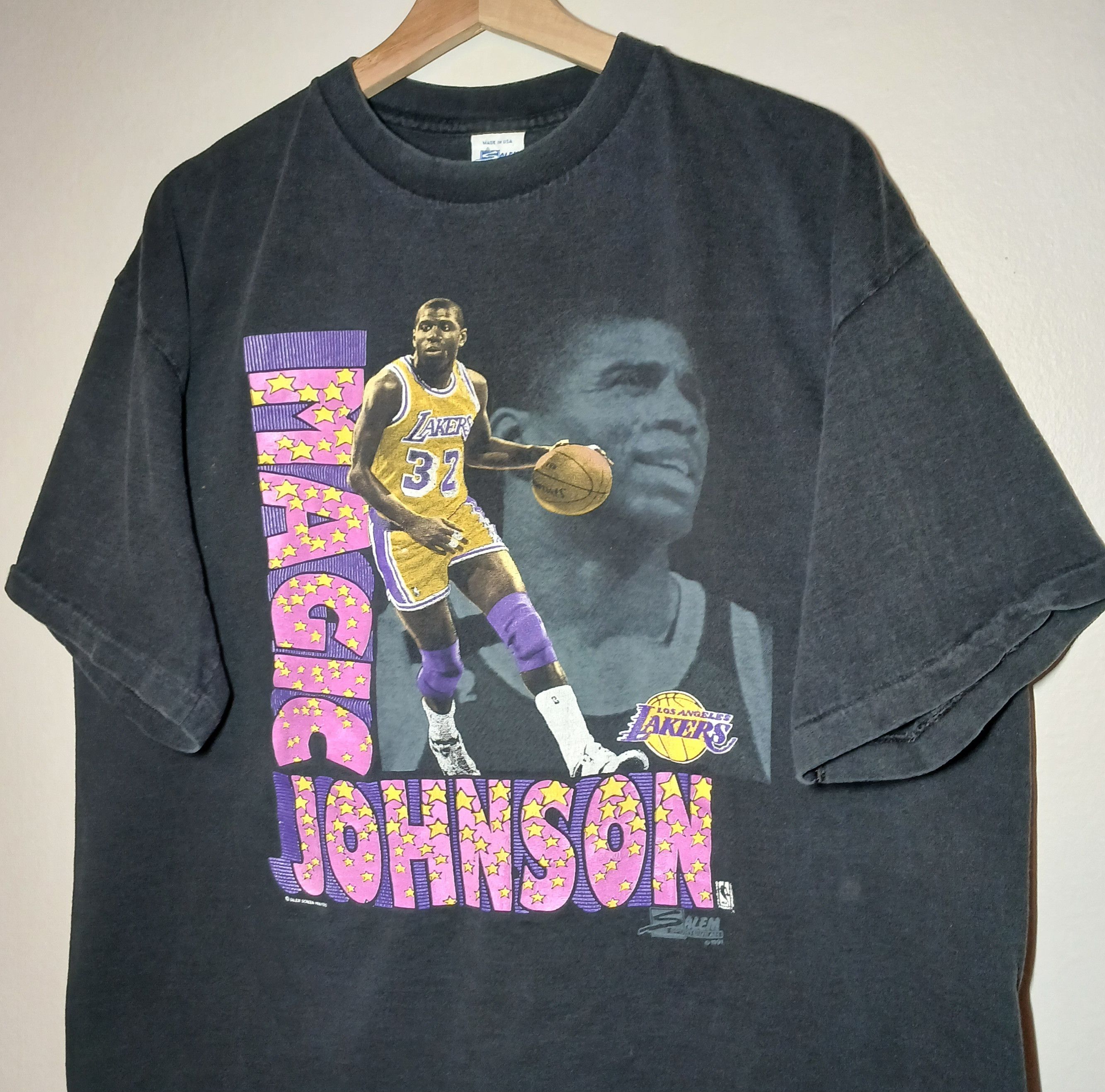 image of Salem Sportswear Vintage Magic Johnson Lakers T-Shirt in Black, Men's (Size XL)