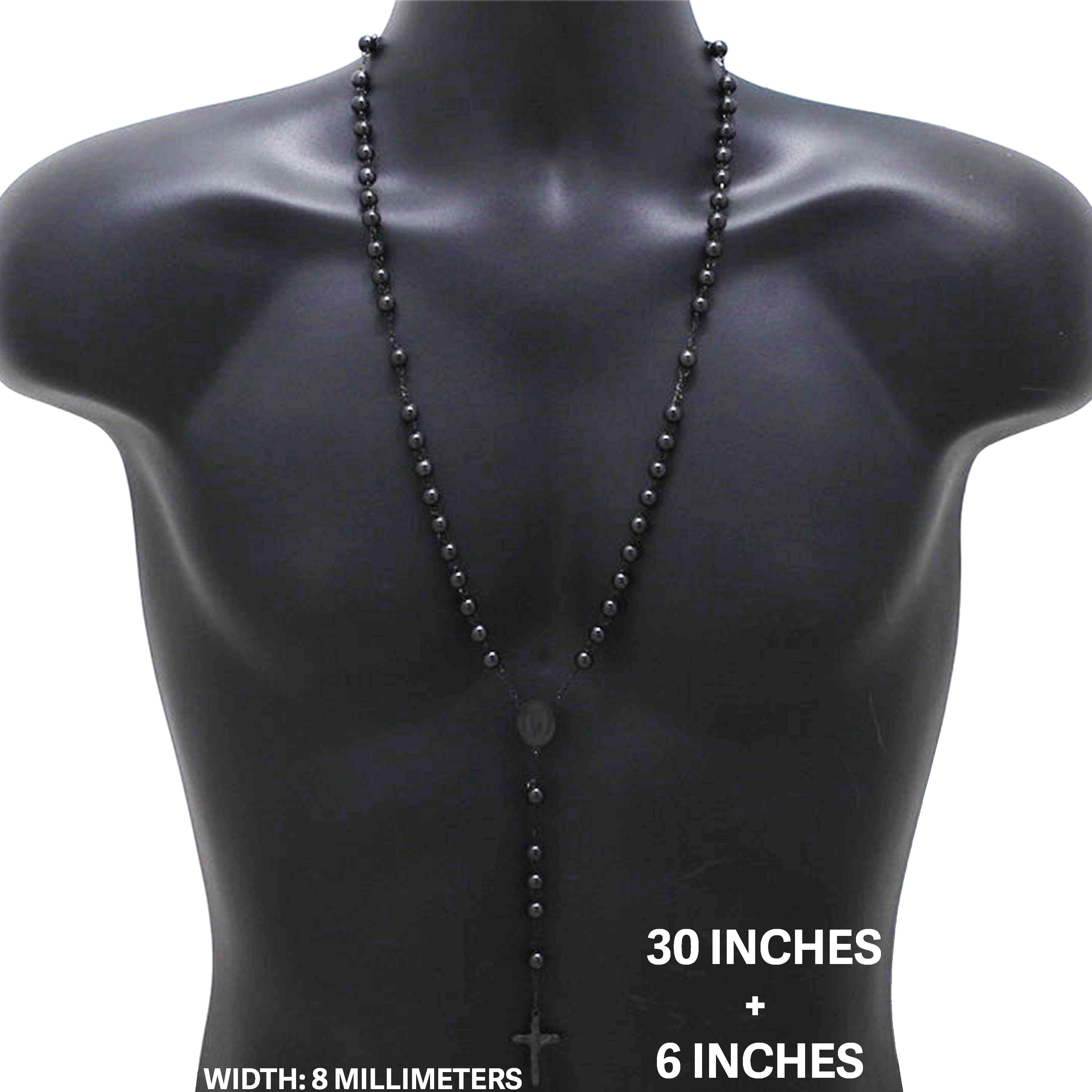 Other 316L Stainless Steel Black 8mm Rosary Necklace 30”+6" Size ONE SIZE - 1 Thumbnail