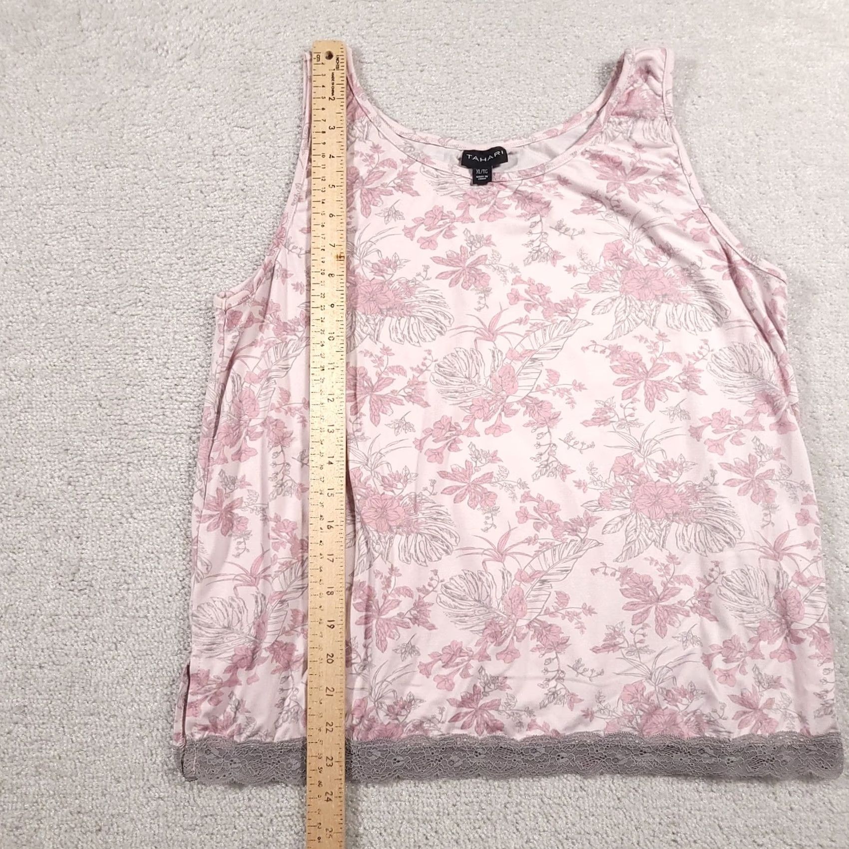 Vintage Tahari Tank Top Womens XL Pink Floral Lace Trim Sleeveless Pajama Shirt Size XL / US 12-14 / IT 48-50 - 6 Thumbnail