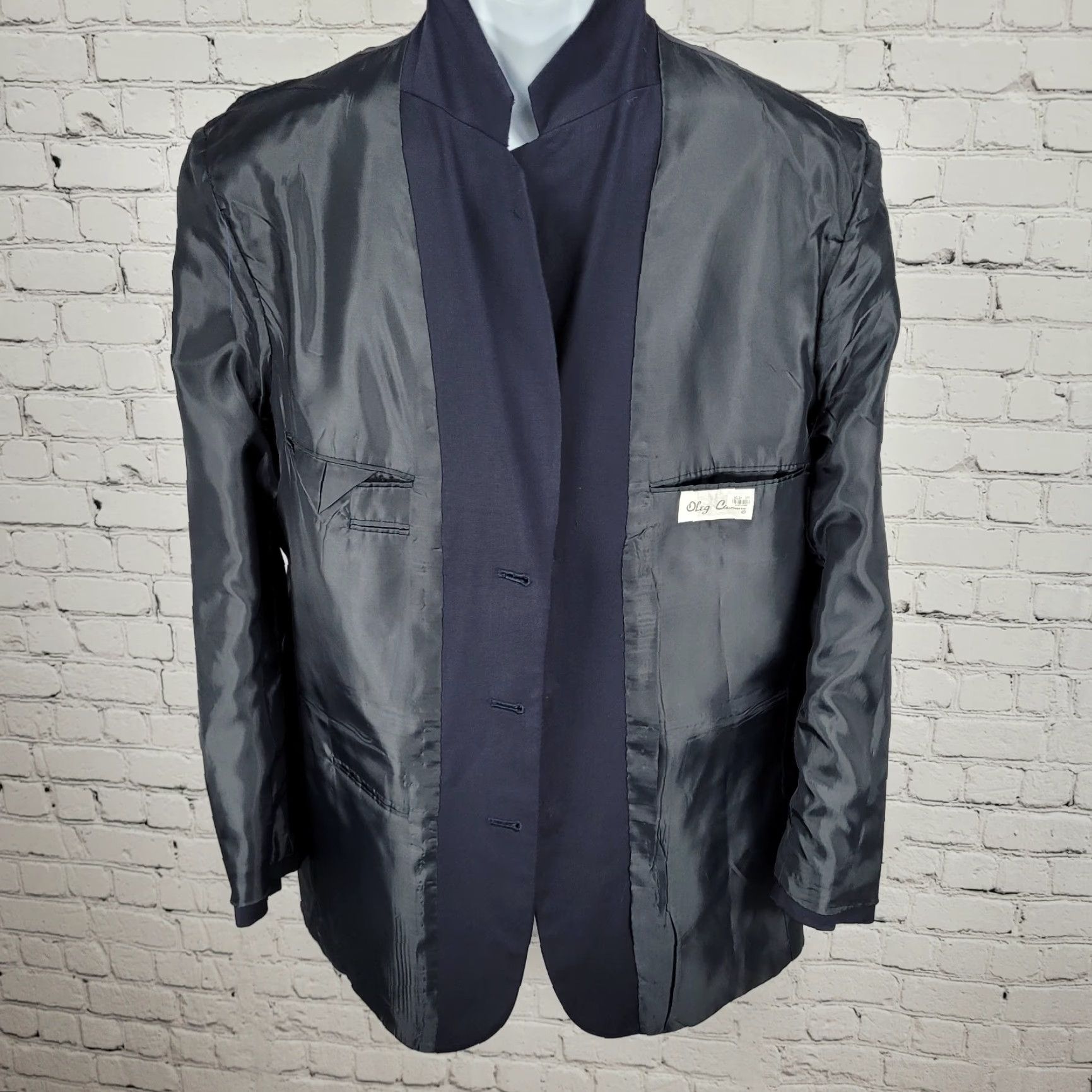 Oleg Cassini Oleg Cassini Navy 100% Wool 3 Button Ventless Notch Blazer Sport Coat 42L Size 42R - 5 Thumbnail
