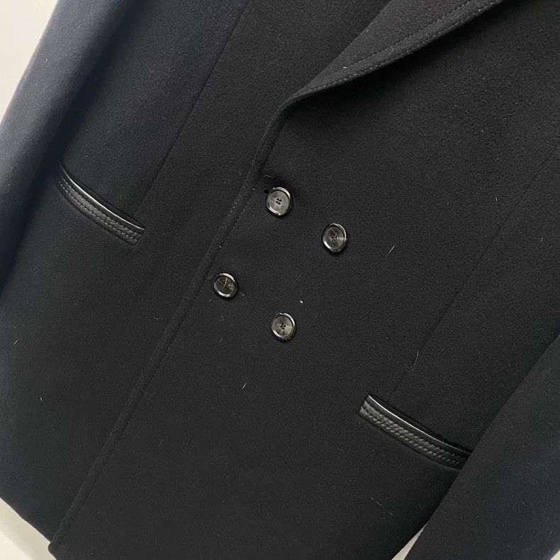 Versace Versace Black leather double-breasted wool coat coat Size US M / EU 48-50 / 2 - 6 Thumbnail