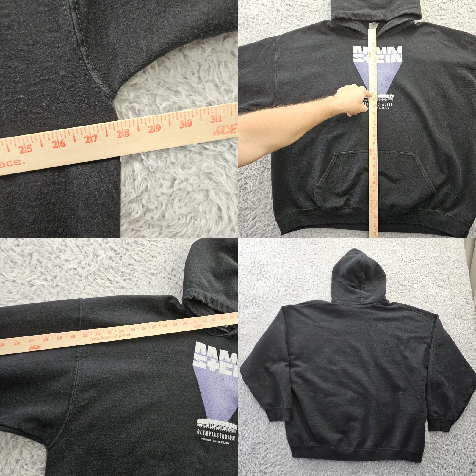 VINTAGE RAMMSTEIN Hoodie Sweatshirt Men 3XL OLYMPIASTADION HELSINKI 2023 Metal Rock Gildan Heavy Blend