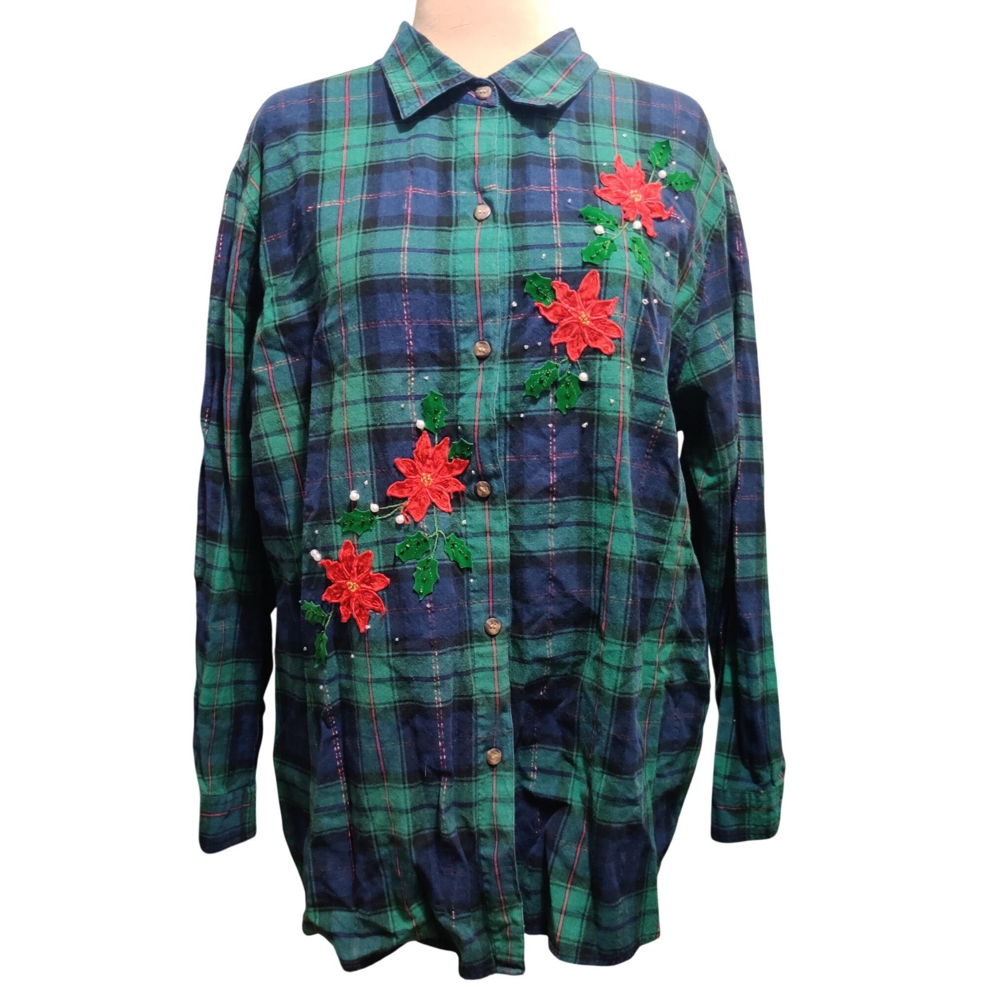 Vintage Vintage Victoria Jones Plus Size 2X Green Plaid Poinsettia B Size XXL / US 16-18 / IT 52-54 - 1 Thumbnail