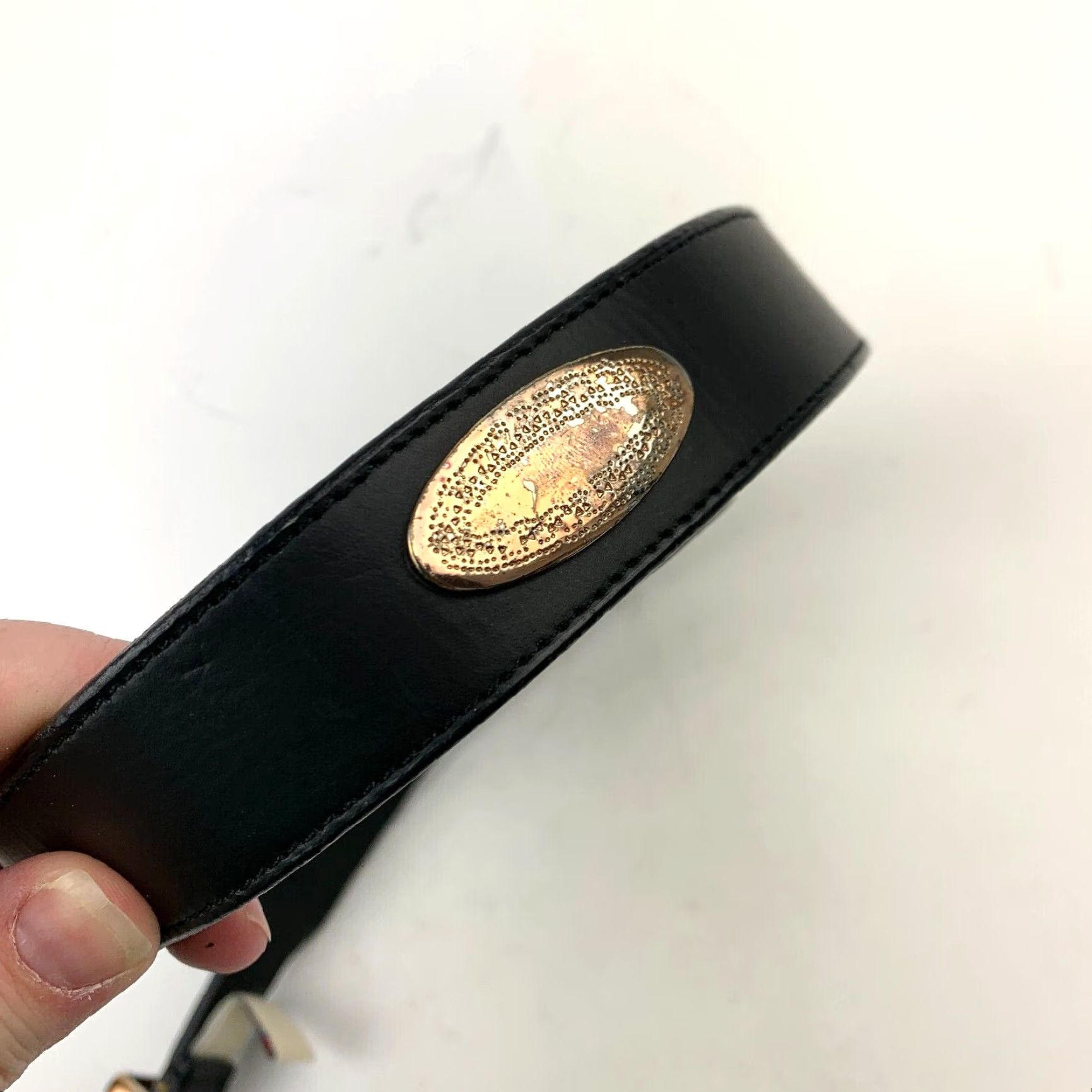Stetson VINTAGE Stetson Belt Black Leather Glam Rock 34-36 Adult Unisex 1990s Metal Detailing Size ONE SIZE - 2 Thumbnail