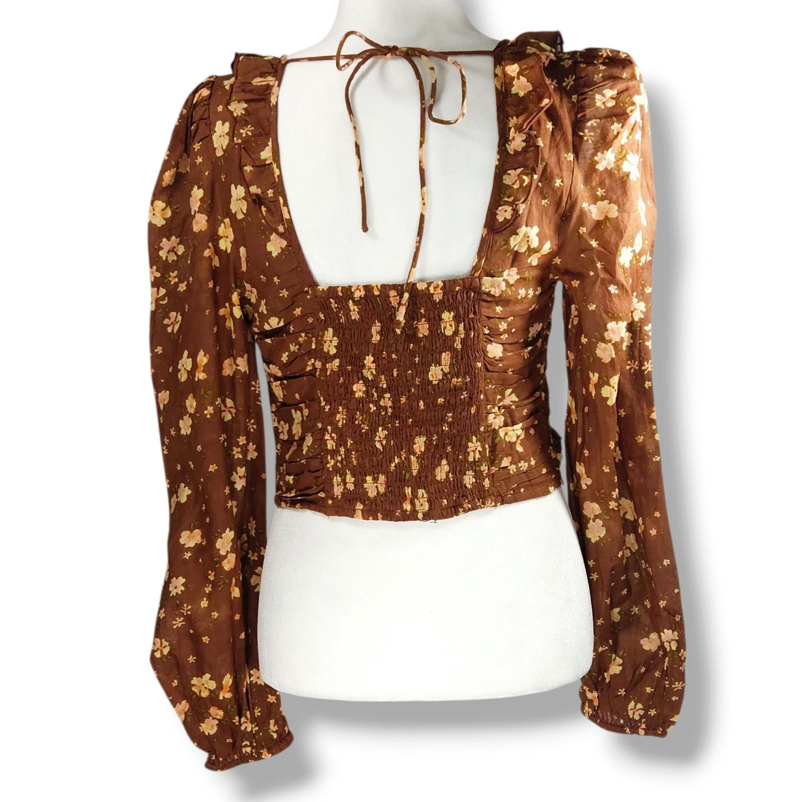 Free People Free People Another Life Floral Ruched Puff Sleeve Crop Top Size S / US 4 / IT 40 - 4 Thumbnail