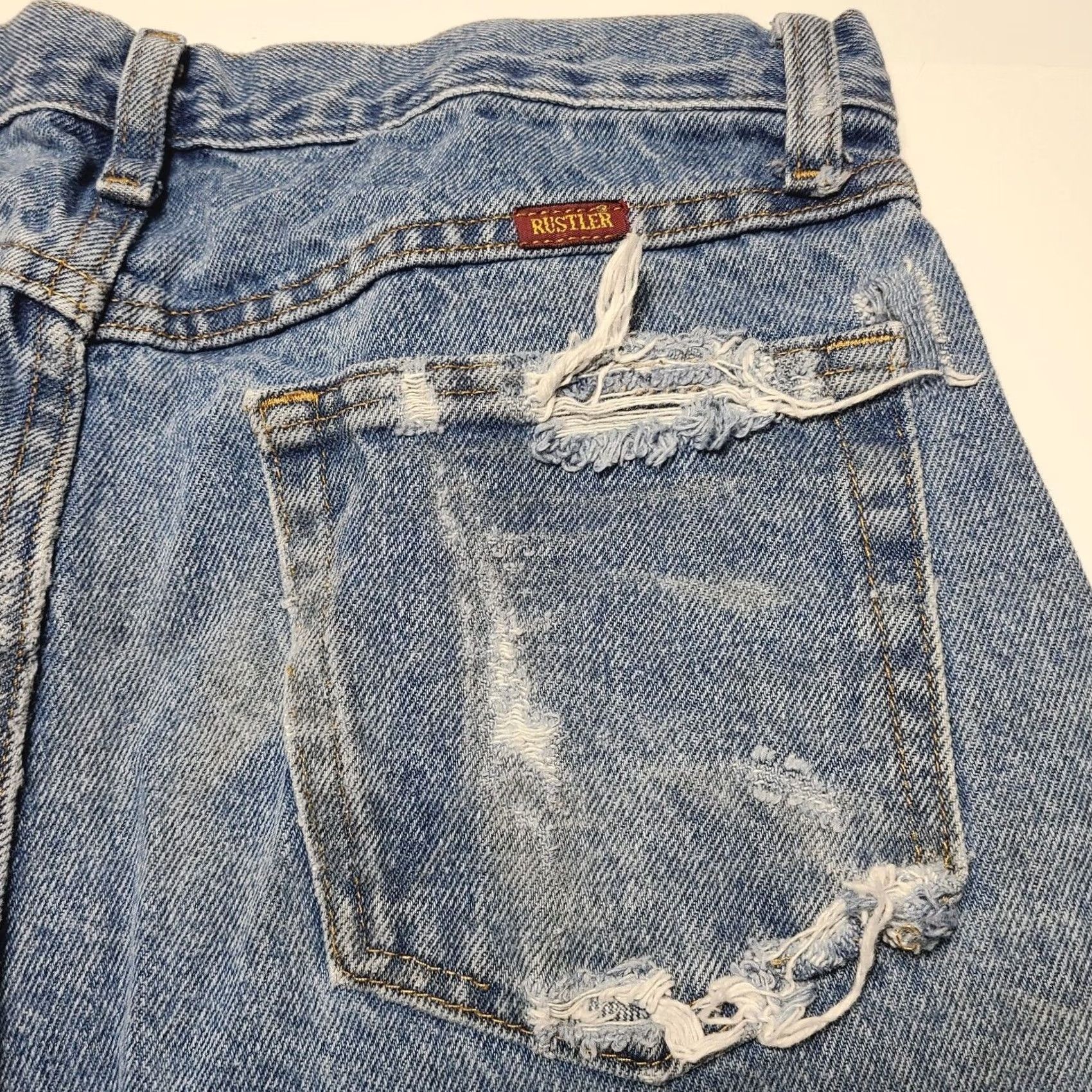 Denime Rustler Jeans Men 31x30 Blue Denim Distressed Faded 100% Cotton Casual 90's Size US 31 - 4 Thumbnail