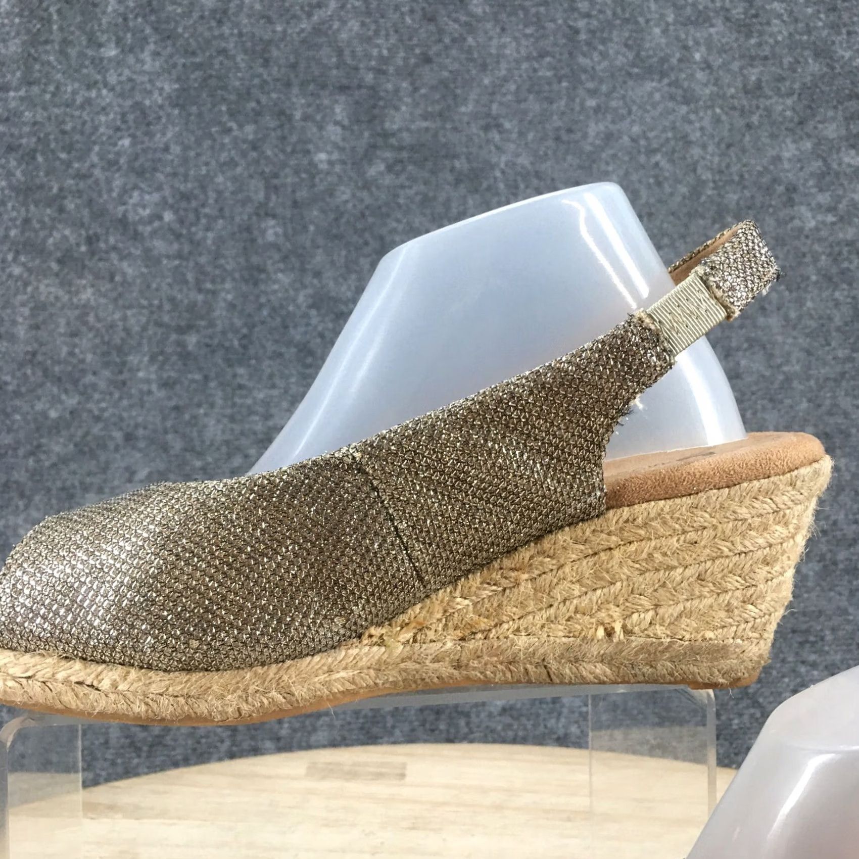 Vintage White Mountain Sandals Womens 6.5 M Social Peep Toe Espadrille Slingback Gold Size US 7 / IT 37 - 4 Thumbnail