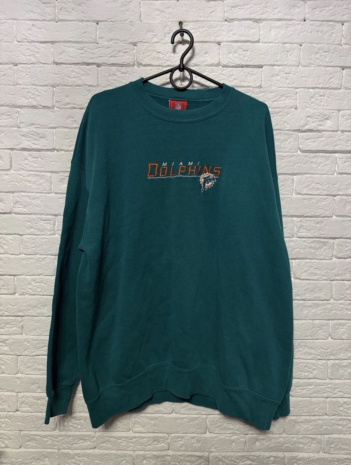NFL Vintage 90`s Miami Dolphins Sweatshirt Embroidered Logo Size US XL / EU 56 / 4 - 1 Thumbnail