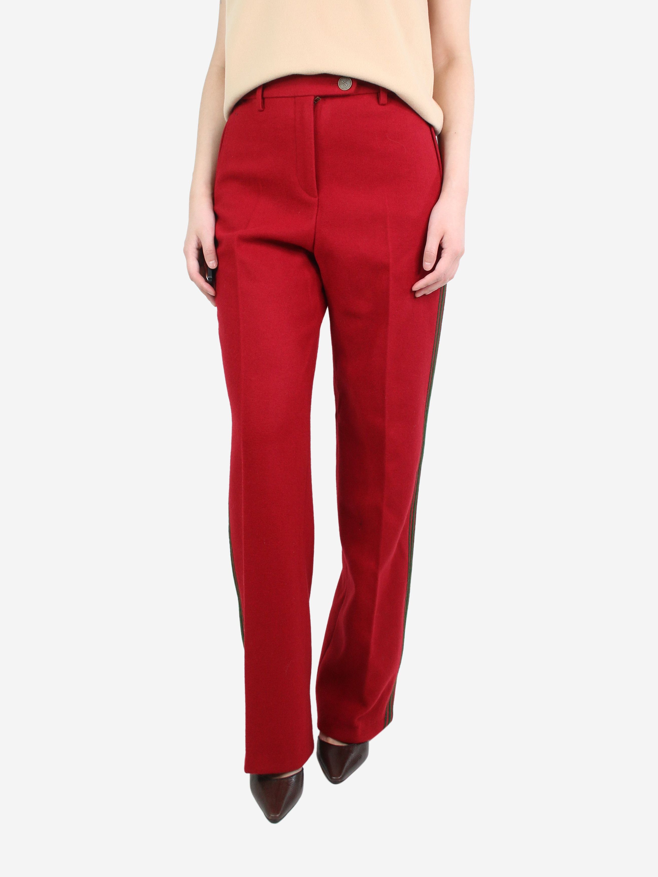 image of Chanel Red Wool Straight-Leg Trousers - Size Uk 12, Women's