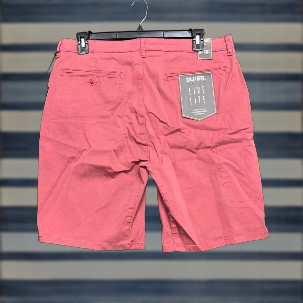 DUER Shorts Mens 38 Chino Live Lite Stretch Zip Pocket 9” Red NWT