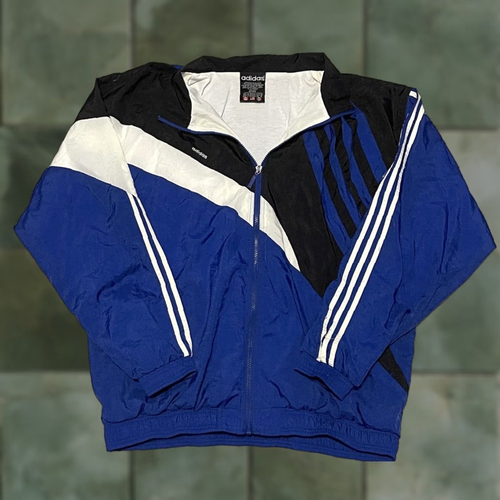 Adidas VINTAGE 90s ADIDAS Blue Nylon WINDBREAKER JACKET Track Soccer Coat XL Men's Blue/White/Black Windbreaker Soccer Mens Size US XL / EU 56 / 4 - 1 Thumbnail