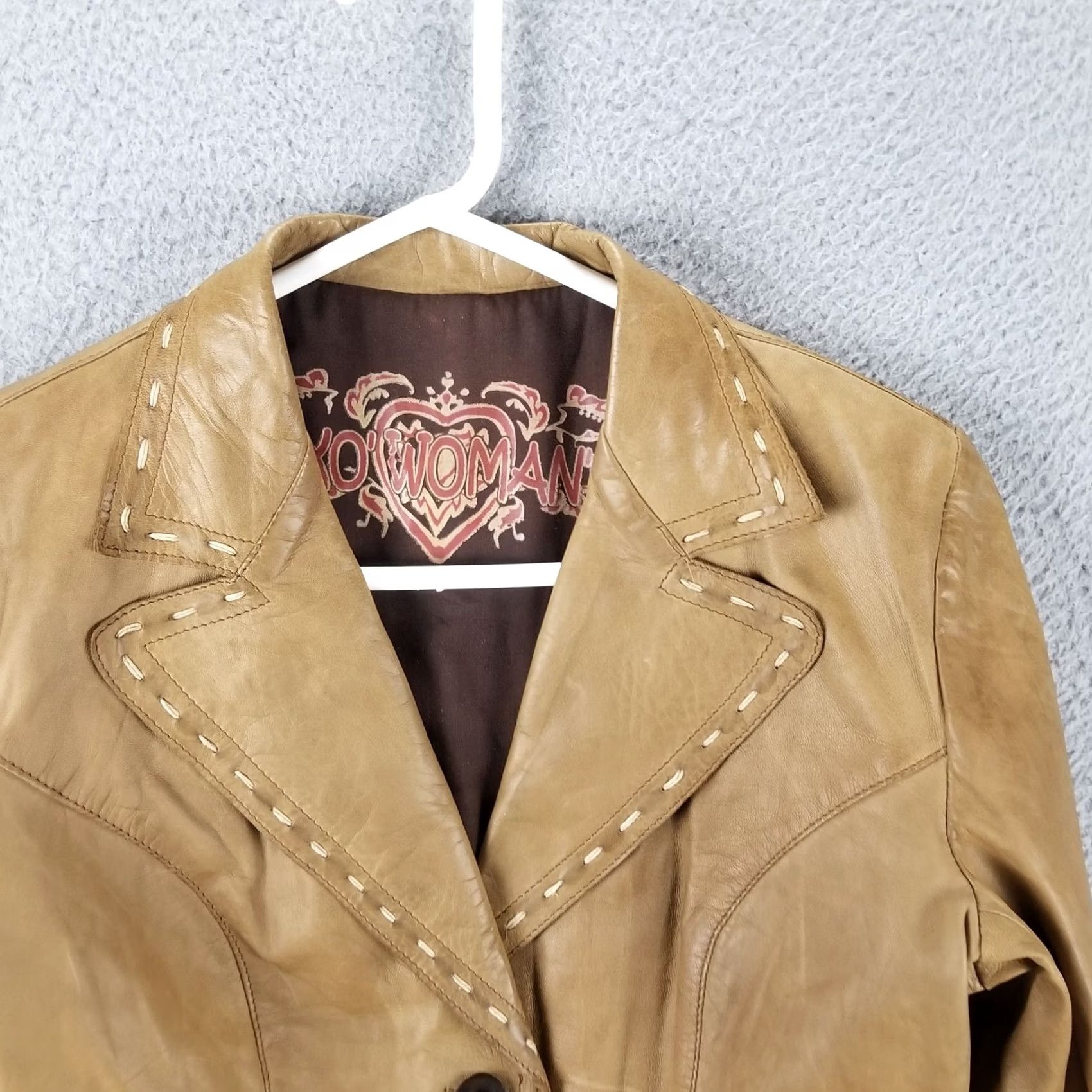 Vintage EXO Women Leather Moto Jacket Small Tan Thick Stitch 2-Button Cuff Made in Italy Shirt Womens XS Beige Leather Motorcycle All Seasons Size S / US 4 / IT 40 - 2 Thumbnail