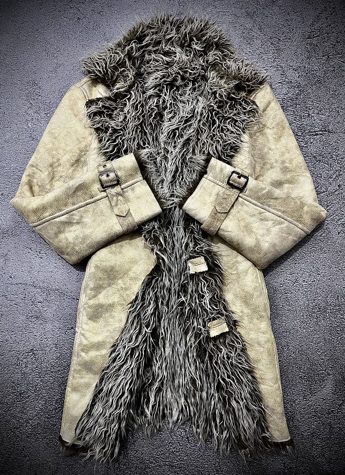 2000s Semantic Design Snake Skin Leather Fur Lined Jacket