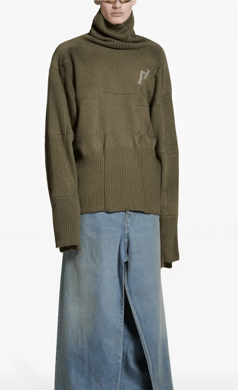 Balenciaga o1rshd1 Wool Uncycled Socks Jumper Knitwear in Khaki Size US S / EU 44-46 / 1 - 1 Thumbnail