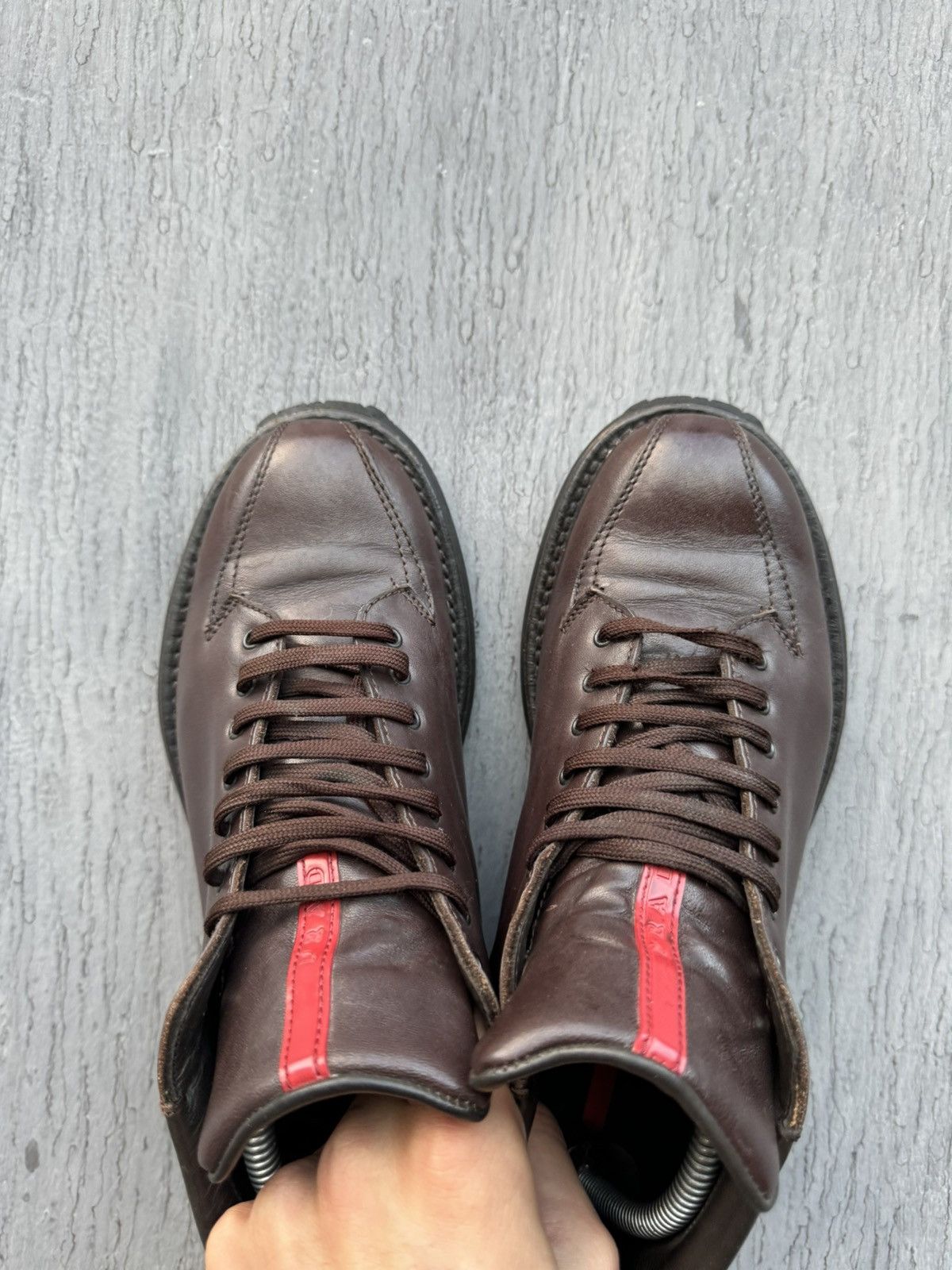 Prada × Vintage Prada Vintage Leather Brown Red Tab Boots size 39 Size US 8.5 / IT 38.5 - 14 Thumbnail