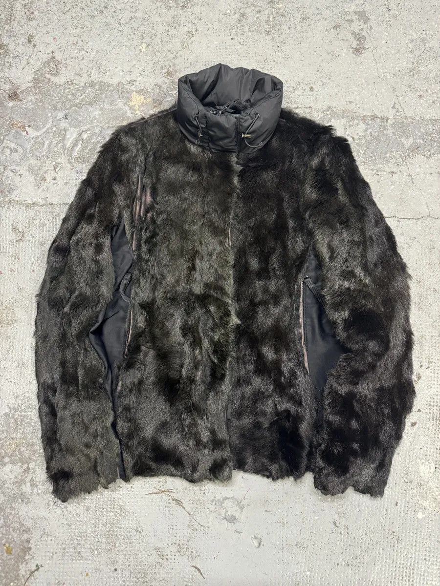 2000s Prada Black Dyed Kid Fur Leather Jacket