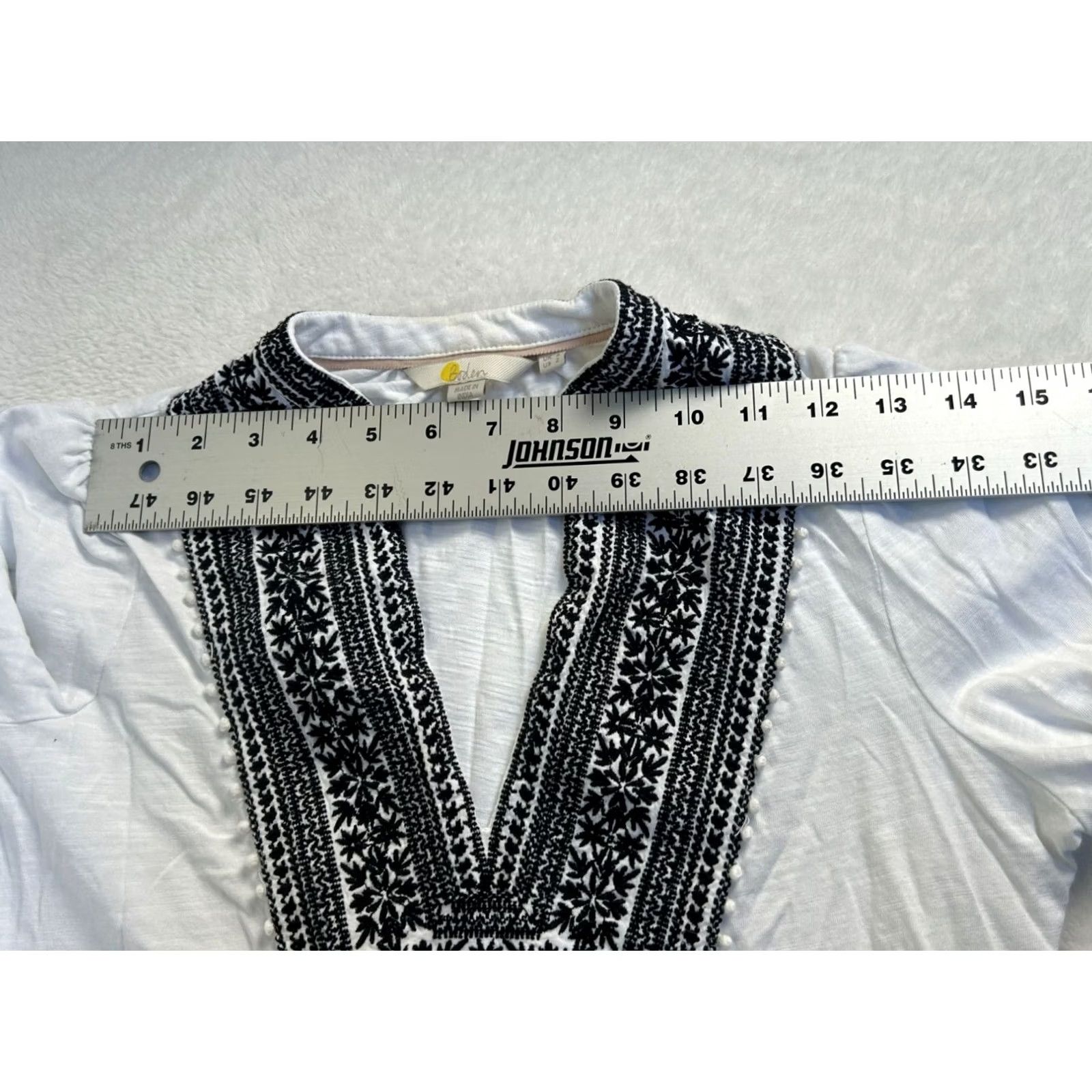 Boden Boden Womens Embroidered Notch Neck Top Blouse White Long Sleeve US 2 Cotton Size XS / US 0-2 / IT 36-38 - 7 Thumbnail