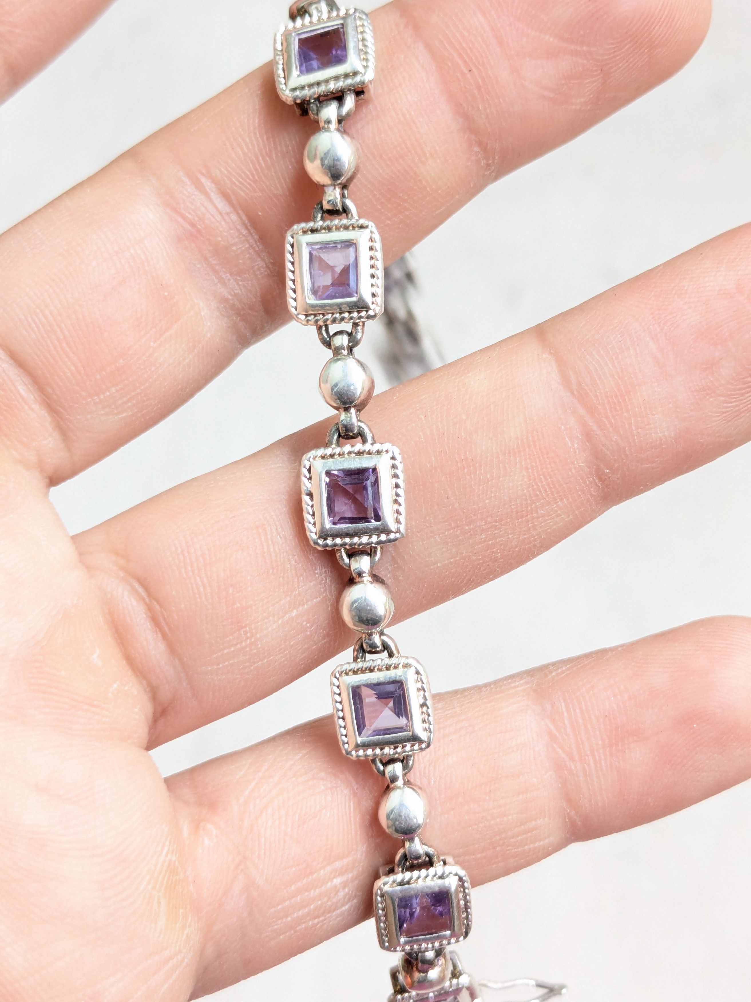Sterling Silver Sterling Silver Tennis Bracelet Purple Amethyst Square 7.25 Size ONE SIZE - 16 Thumbnail