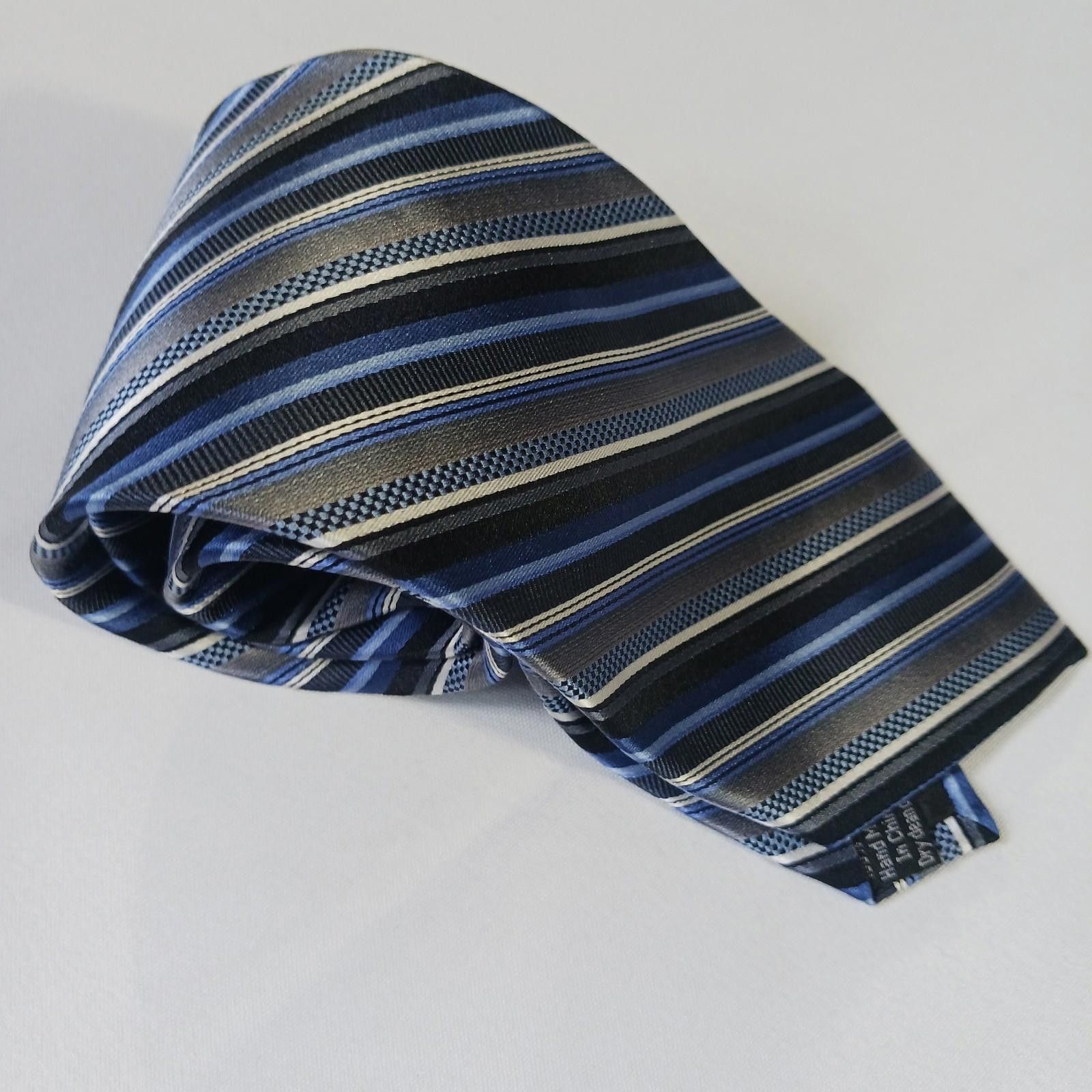 Other Platinum Designs Men Tie Blue/Gray Striped 100% Silk Classic Size ONE SIZE - 2 Thumbnail