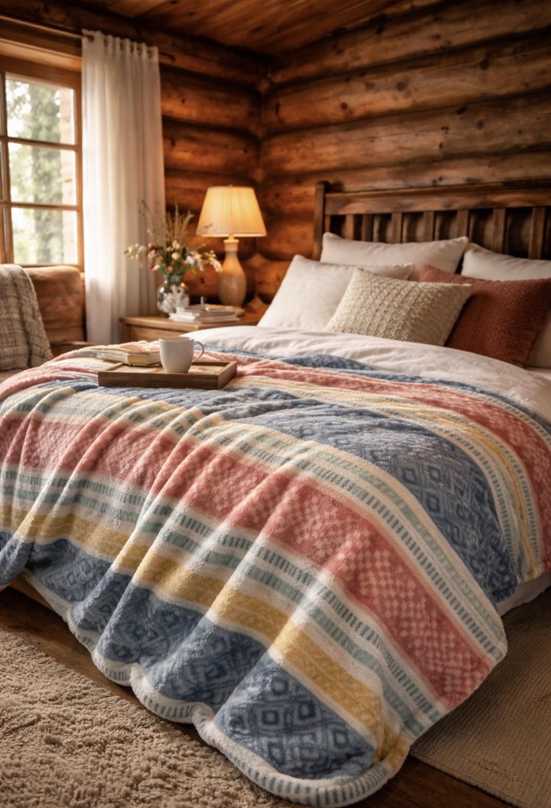 Other Plush Fleece Throw Blanket Southwestern Striped Boho 50”x72” Size ONE SIZE - 1 Thumbnail