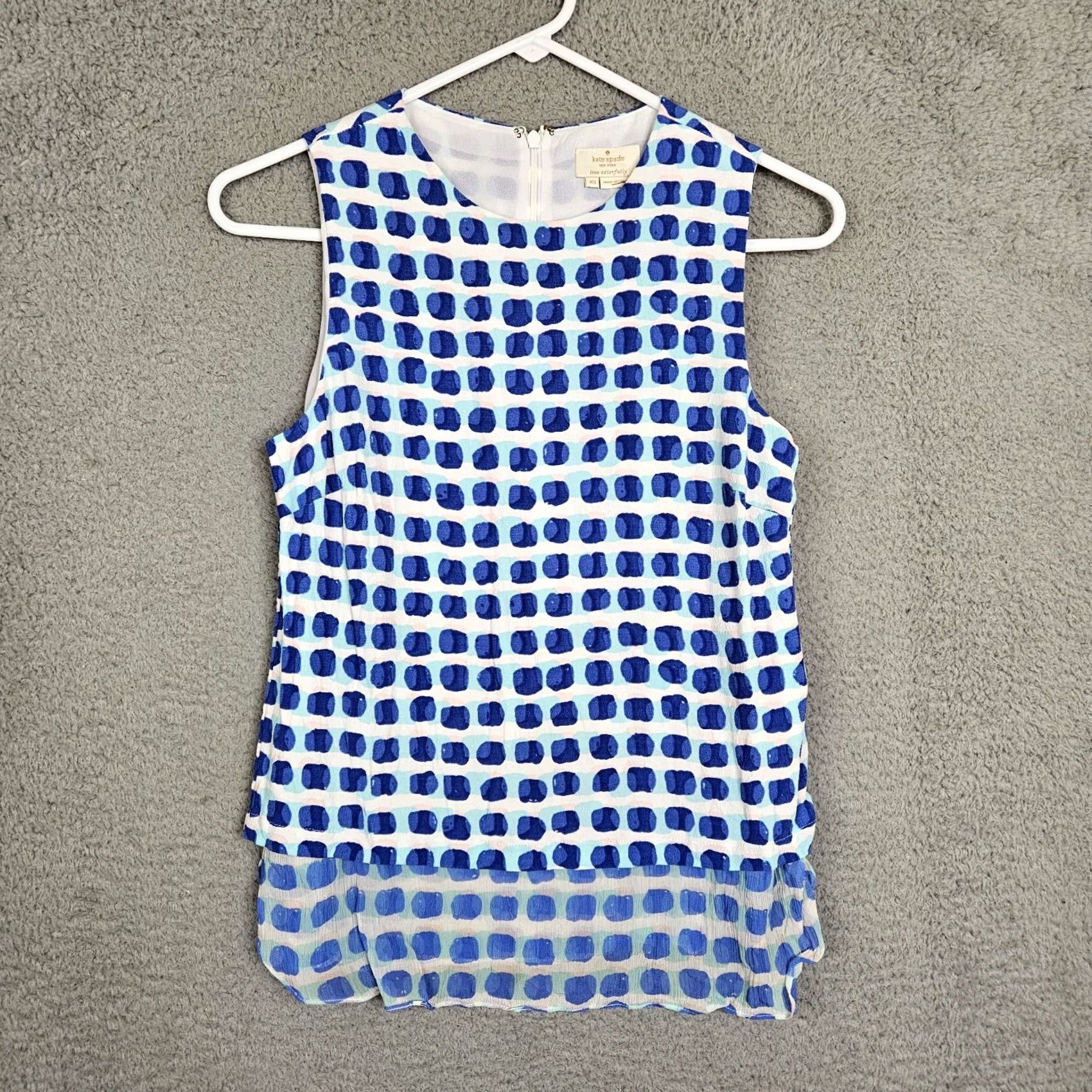 Vintage kate spade new york Women’s Double Layer Blue Tank Top XS Sleeveless Silk Viscose Round Neck Pullover Casual Shirt Size XS / US 0-2 / IT 36-38 - 2 Thumbnail