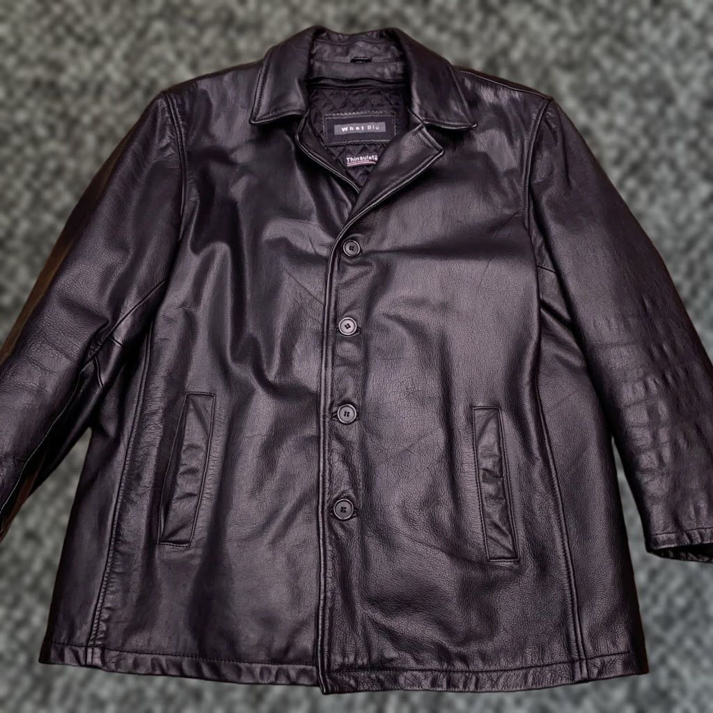 Vintage Whet Blu Leather Jacket Mens M Black Lined Thinsulate 3M Zip Pocket Blazer Winter Spring Fall Solid Mid-Length Jacket** Size US M / EU 48-50 / 2 - 1 Thumbnail