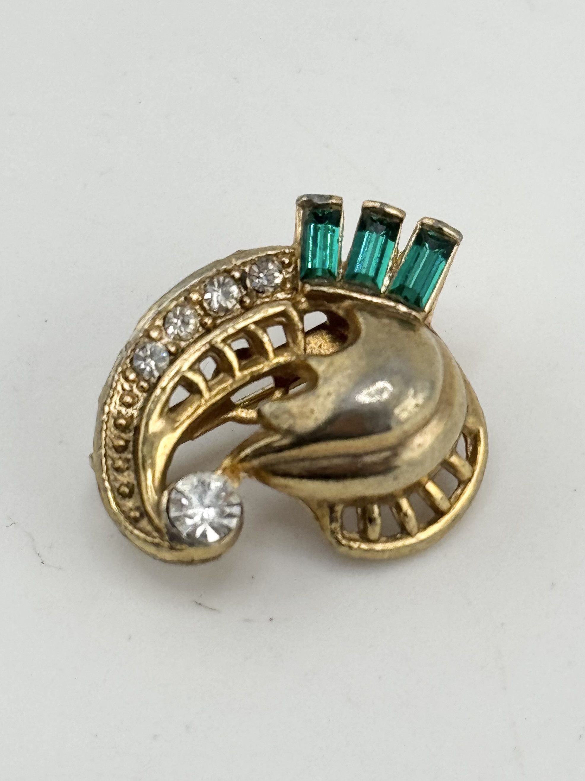 Vintage Estate vintage gold green rhinestone brooch pin Size ONE SIZE - 1 Thumbnail