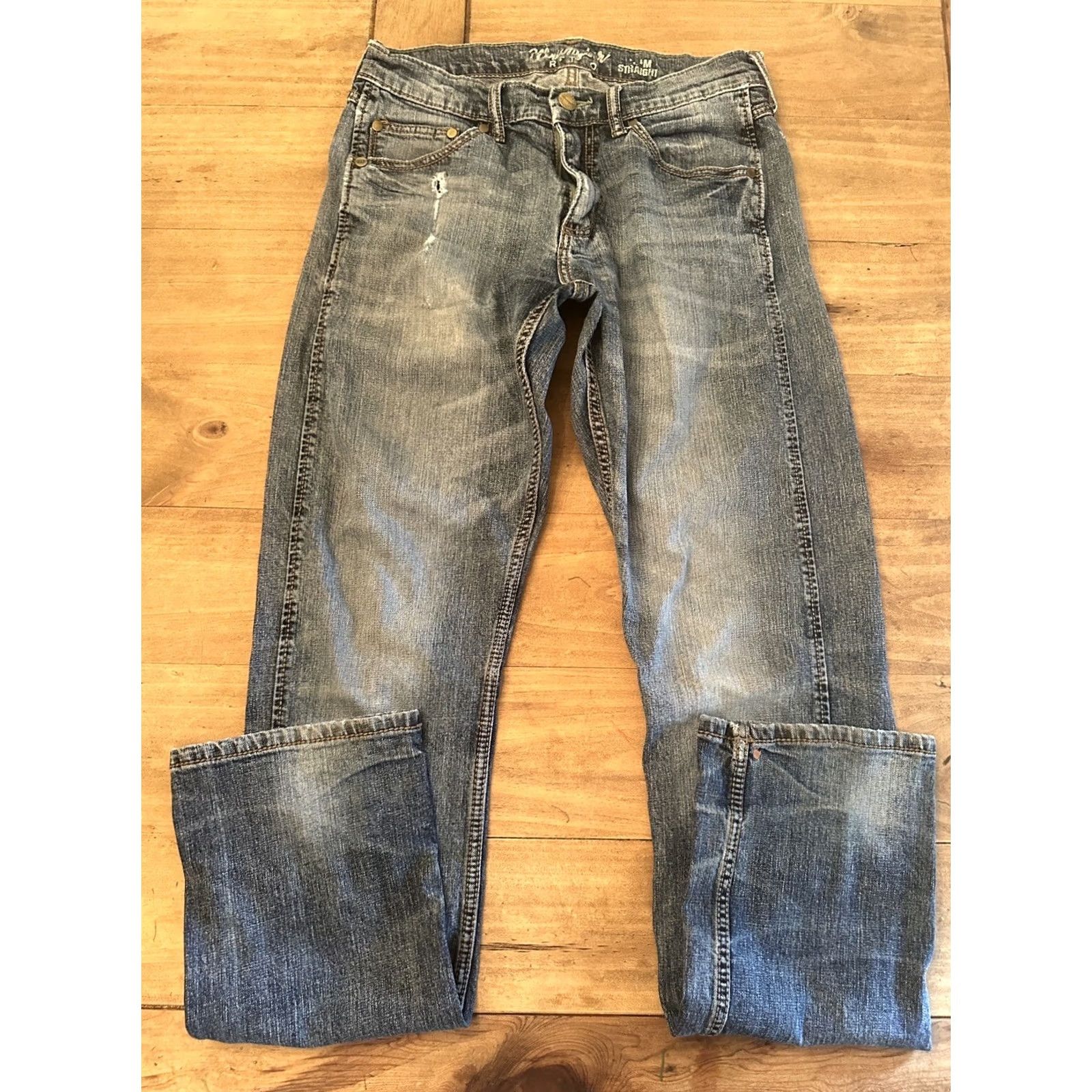 Wrangler Wrangler Jeans Mens 31x34 Blue Slim Fit Straight Leg Stretch WLT88BZ Distressed Size US 31 - 4 Thumbnail
