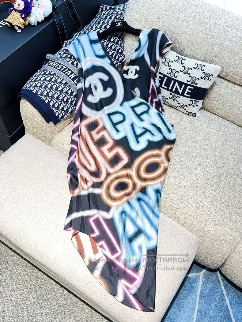Chanel Chanel 21S blue and black letter printed silk dress Size XXS / US 00 / IT 34 - 1 Thumbnail