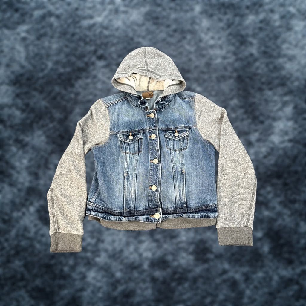 American Eagle Outfitters VINTAGE American Eagle Outfitters Denim Jacket Womens Large Hooded Button Blue L Jacket Womens Hooded Basic Jacket 90s Y2K Size L / US 10 / IT 46 - 1 Thumbnail