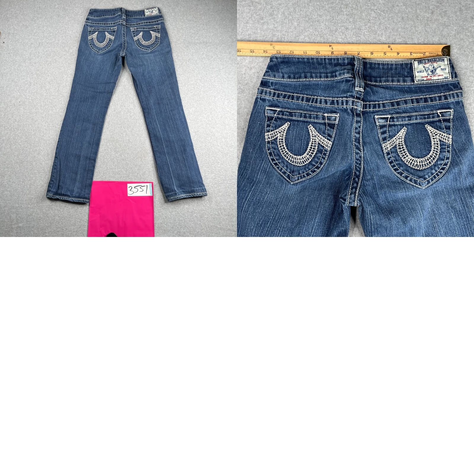 True Religion Jeans Size 29 Blue Distressed White Stitched Johnny 