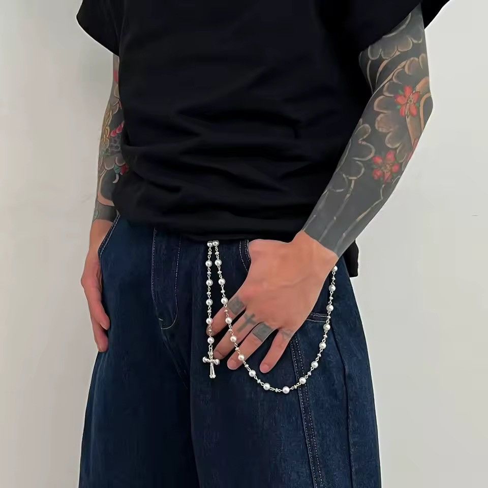 Jewelry Cross Gothic Punk Keychain Pants Chain Pearl Imitation Size ONE SIZE - 1 Thumbnail