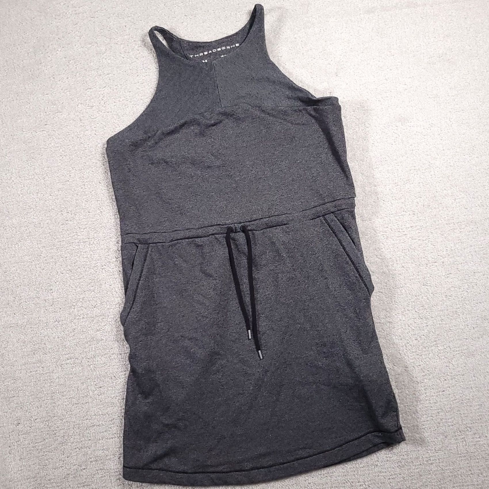 Under Armour Under Armour Threadborne Shoreline Terry Dress Women's Large Gray Pockets Cinch Tank Sleeveless Drawstring Waist Racer Back Size L / US 10 / IT 46 - 2 Thumbnail