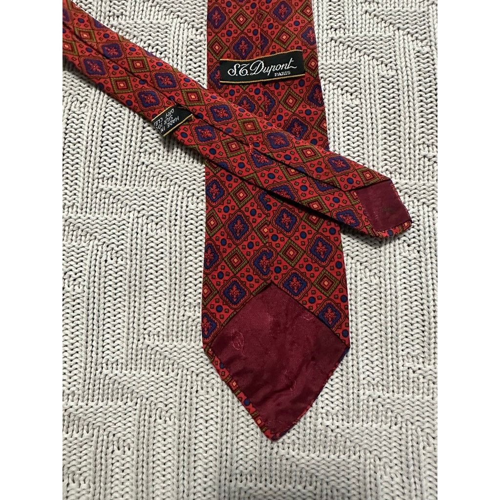 DuPont Vintage ST Dupont red geometric silk tie Size ONE SIZE - 3 Thumbnail