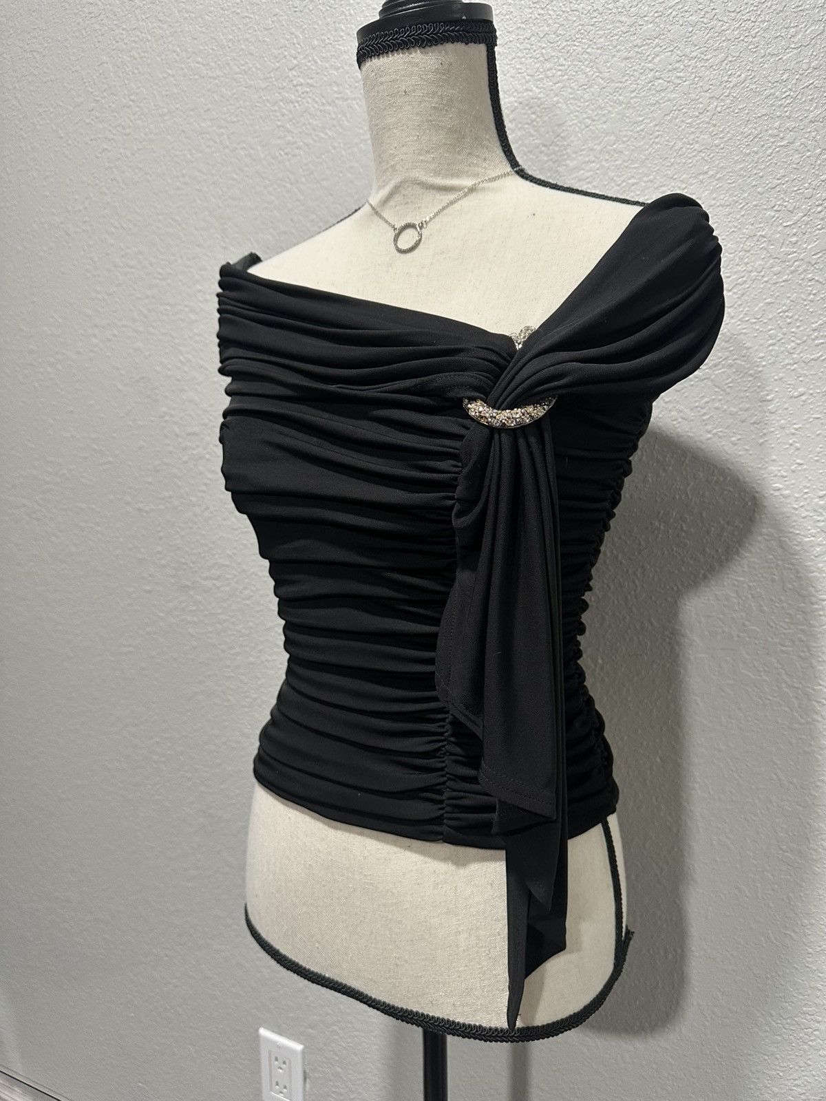 Tadashi Shoji × Vintage TADASHI 90s Vintage black Top draped Size XS / US 0-2 / IT 36-38 - 2 Thumbnail