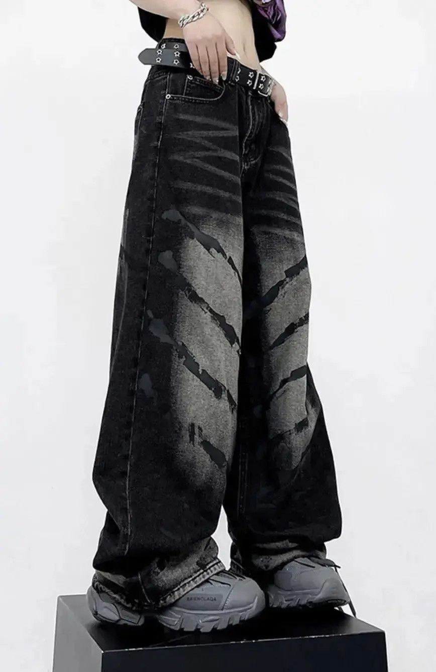 Japanese Brand Vintage Unisex Black Tie Dye Graffiti Pattern Jean Size US 32 / EU 48 - 3 Thumbnail