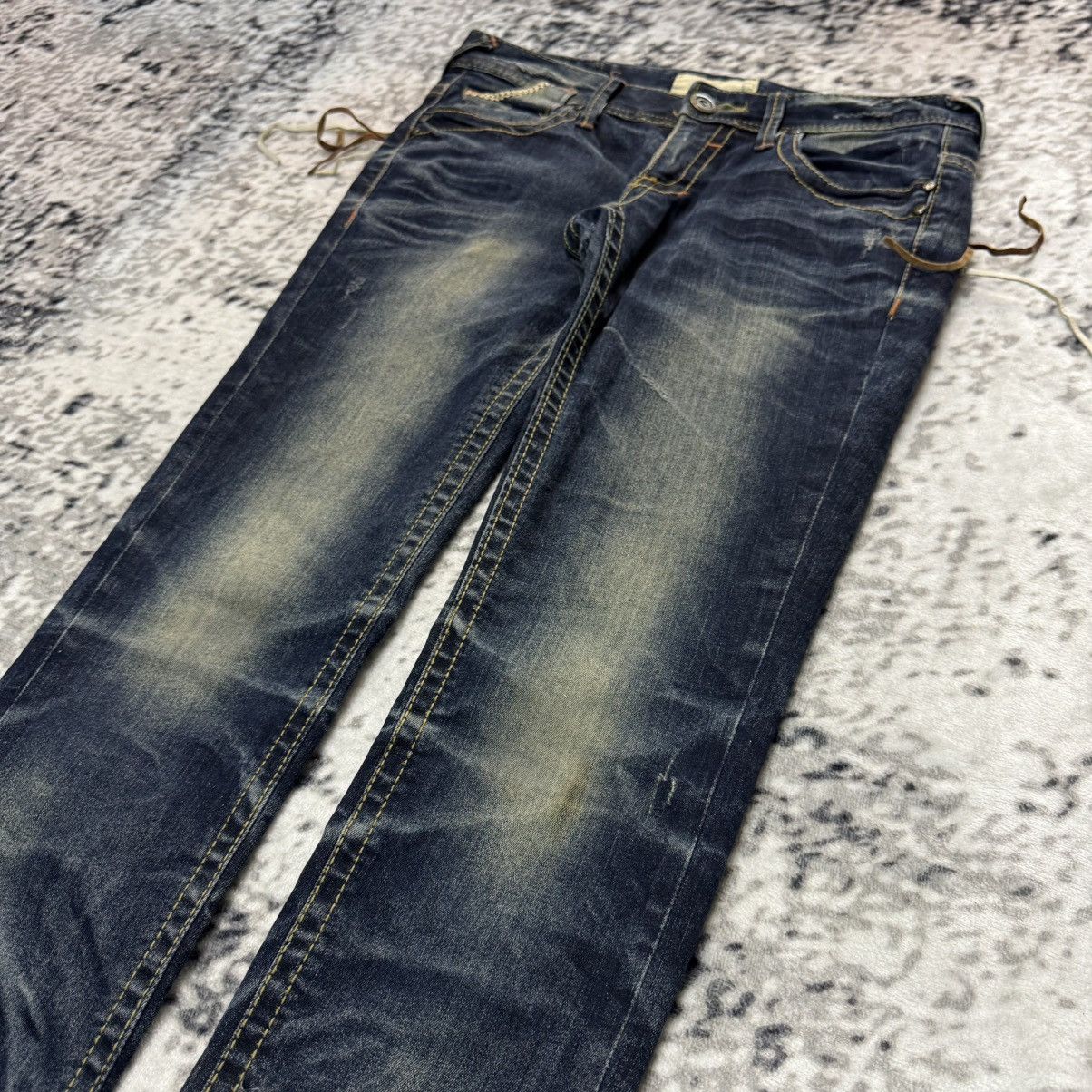 Beauty Beast Lolita Japan Claw Mark Fade Mud Wash Stacked Jeans Size 29" - 8 Thumbnail