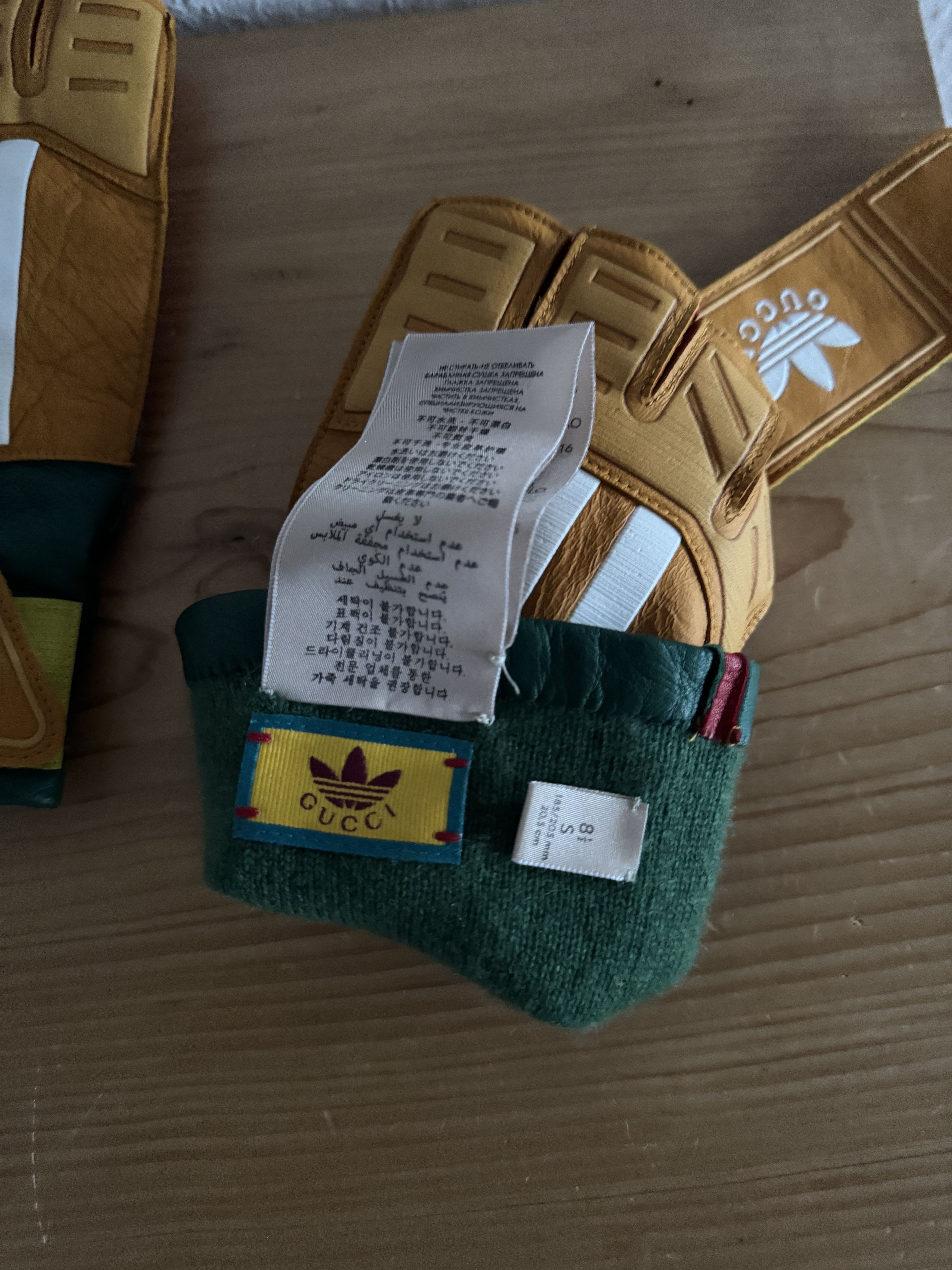 Adidas × Gucci Yellow Leather Gloves Size ONE SIZE - 10 Thumbnail