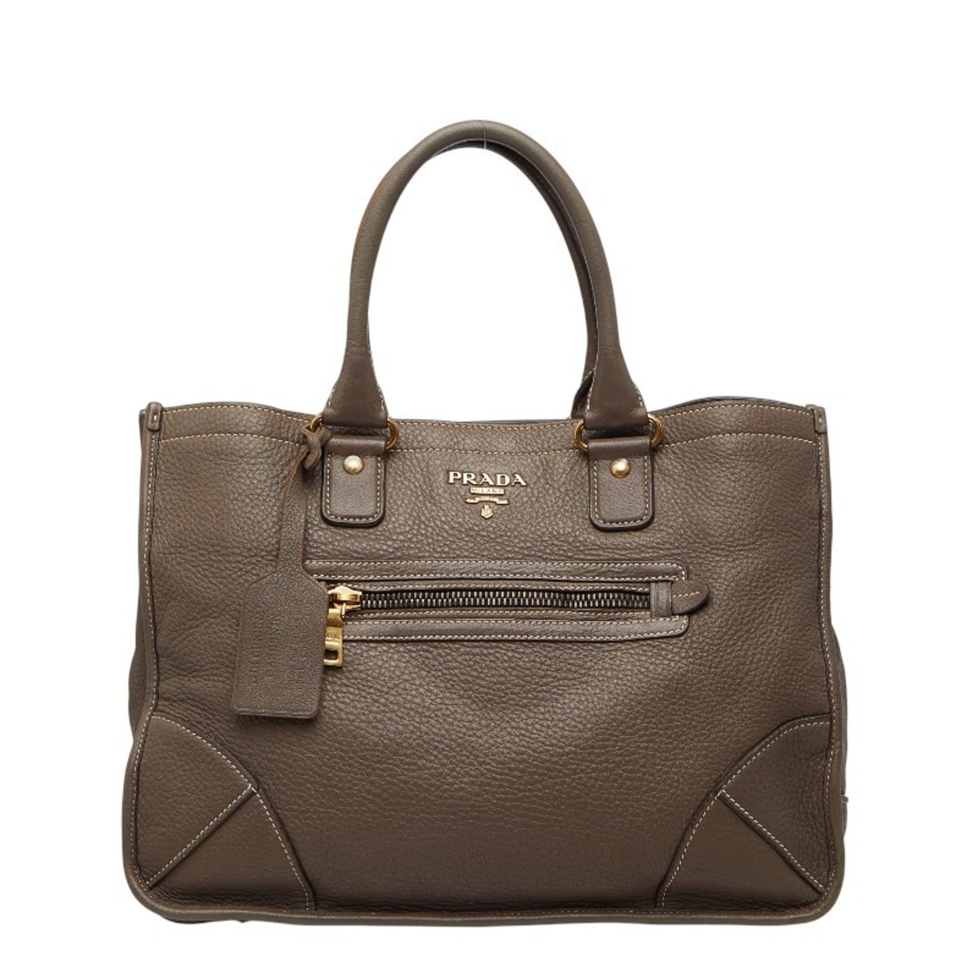 Prada handbag tote bag in greige leather for women.