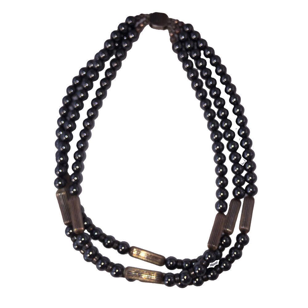 Designer Hematite and Sterling Silver Bead Triple Stand Necklace Size ONE SIZE - 2 Thumbnail