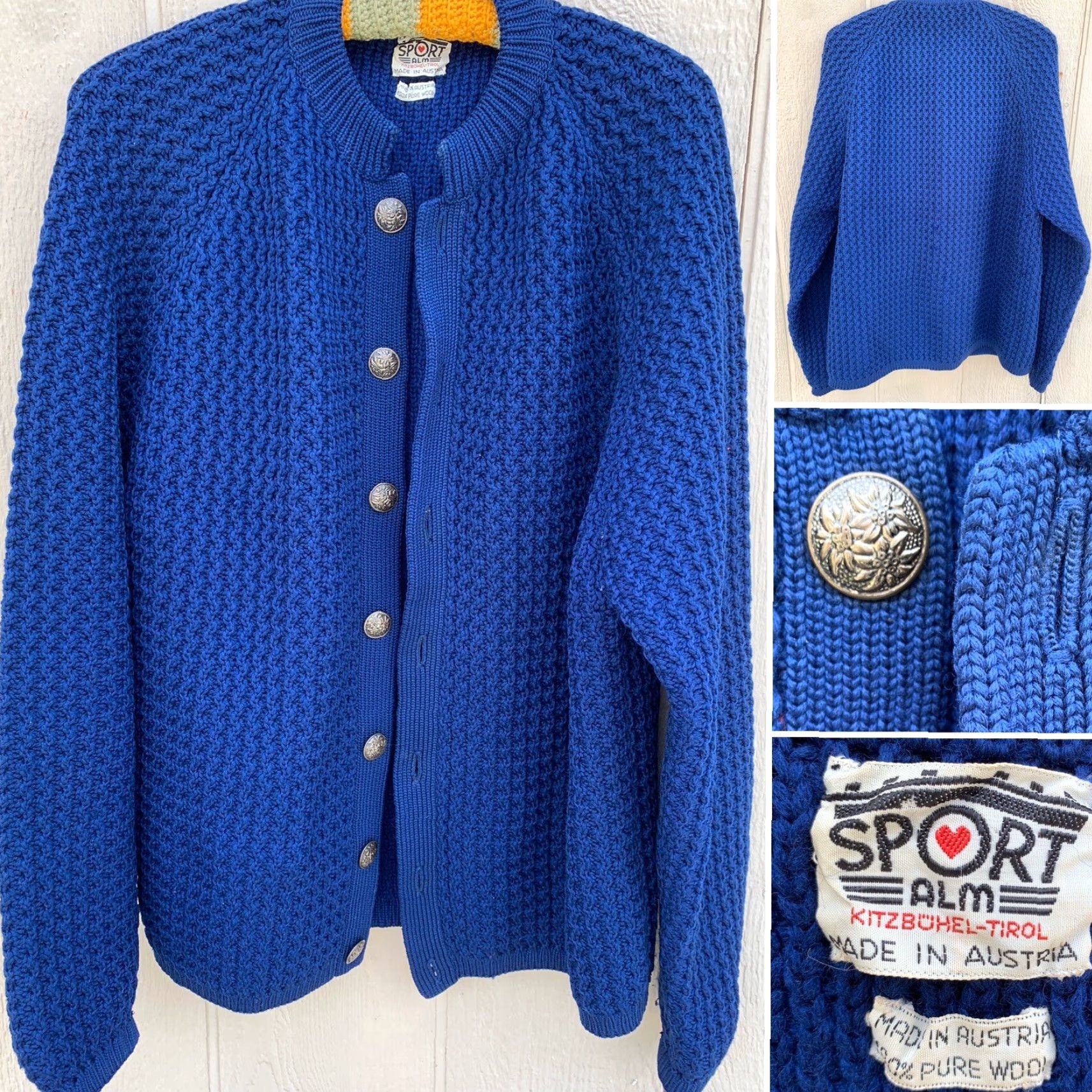 Vintage VINTAGE Sport ALM Kitzbohel-Tirol Made In Austria 100% Wool Cardigan Sweater M Blue Mens Regular Cardigan Wool Austria 100% Vintage Size M / US 6-8 / IT 42-44 - 2 Thumbnail