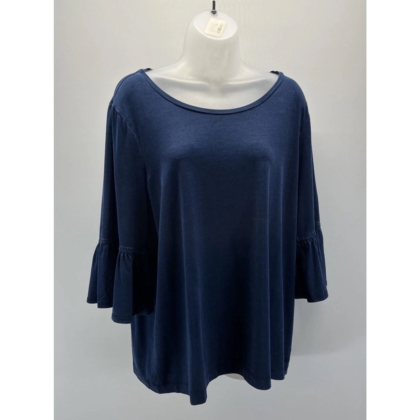 Chicos Chico's Navy Semi Sheer Stretch Top 3/4 Bell Sleeve Size 3 Size XL / US 12-14 / IT 48-50 - 1 Thumbnail
