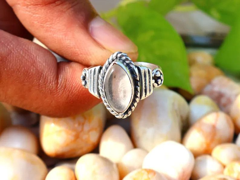 Handmade Crystal Quartz Ring, 925 Silver Marquise Gemstone Ring Size ONE SIZE - 5 Thumbnail