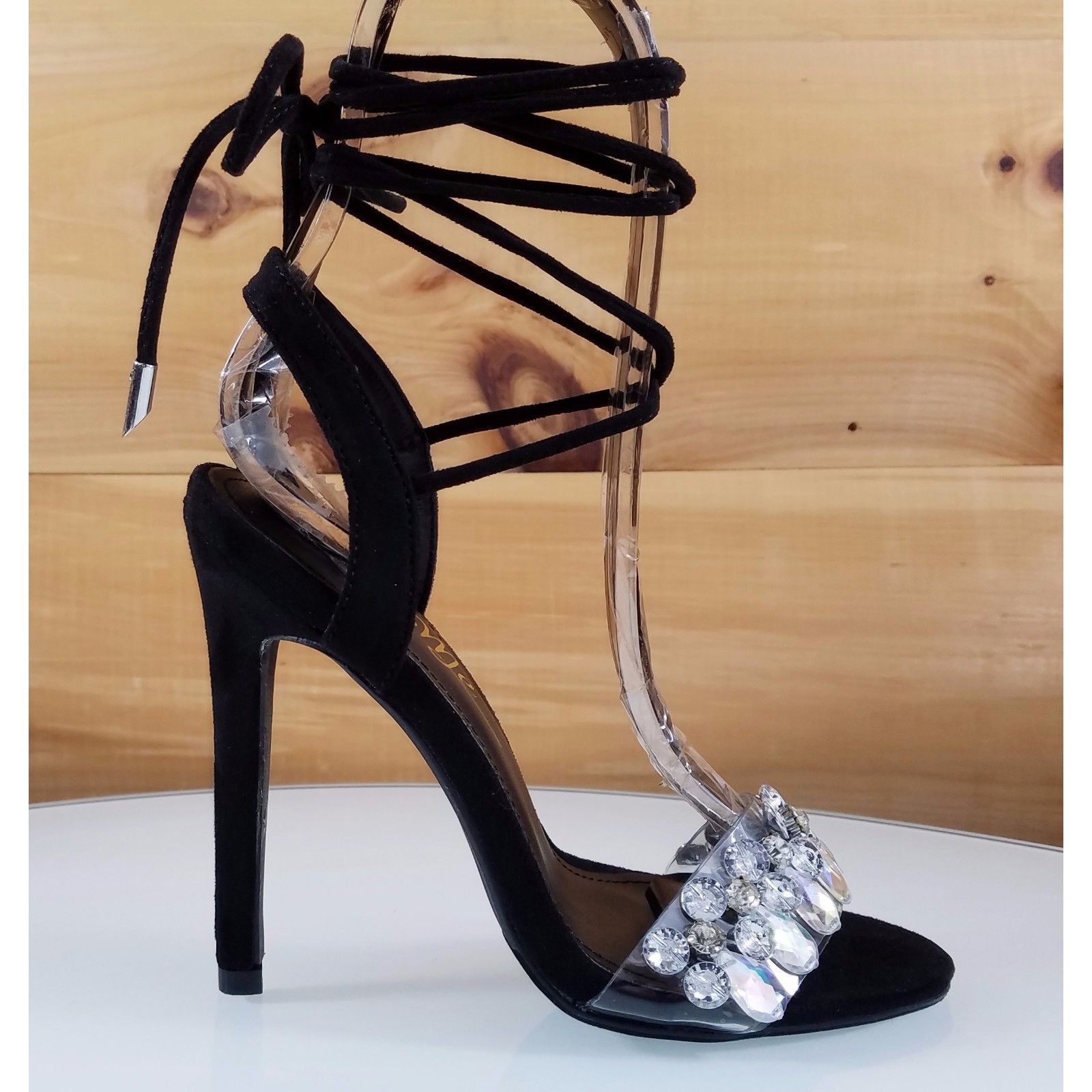 Other So Me Jules Black Vegan Suede Sandal Jeweled Toe Strap - 4.5 Size US 8 / IT 38 - 1 Thumbnail